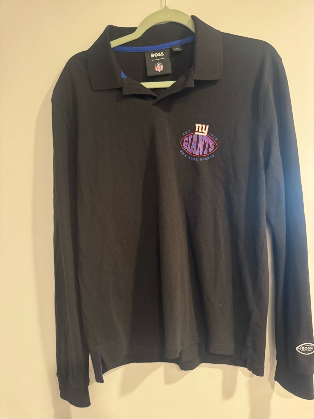 BOSS Men's New York Giants Black Long-Sleeve Polo Shirt